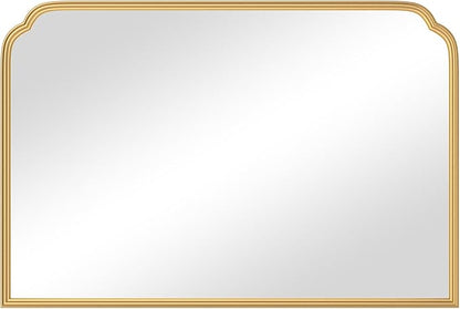 36X24 Inch Gold Bathroom Vanity Mirror for Over Sink, Modern Rounded Corner Fireplace Decor Mirror with Non-Rusting Iron Metal Framed