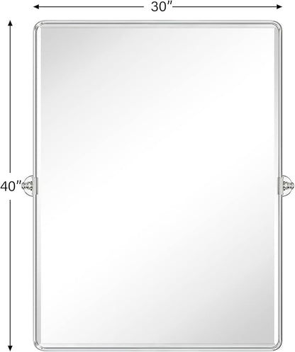 TEHOME 30x40'' Chrome Pivot Mirror Bathroom Tilt Vanity Mirror Large 40x30'' Polished Nickel Metal Framed Rectangle Tilting Beveled Vanity Mirrors for Wall, Vertical