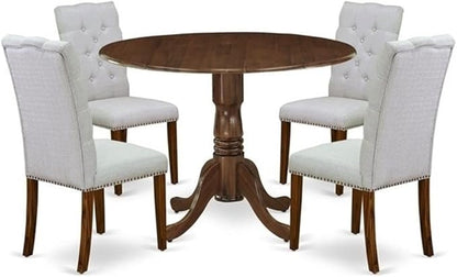 East West Furniture DLEL5-AWA-05 5 Piece Dinette Set for Small Spaces Includes a Round Kitchen Table with Dropleaf and 4 Parson Dining Chairs, 42x42 Inch, Antique Walnut