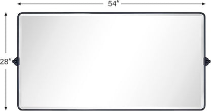 TEHOME 58 x 28'' Pivot Full Length Bathroom Vanity Mirror Matt Black Metal Framed Full Body Tilting Beveled Vanity Mirrors Wall Mounted Floor Pivoting Mirror for Bathroom, Living Room