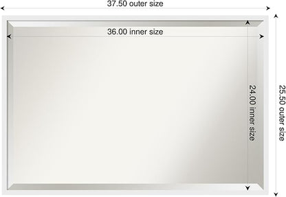 Amanti Art White Bathroom Mirror for Over Sink, 26x38 Incline White Rectangle Vanity Mirror, Large Modern Contemporary Wood Frame, Hangs Horizonally and Vertically, Bathroom Wall Decor, Beveled Edge