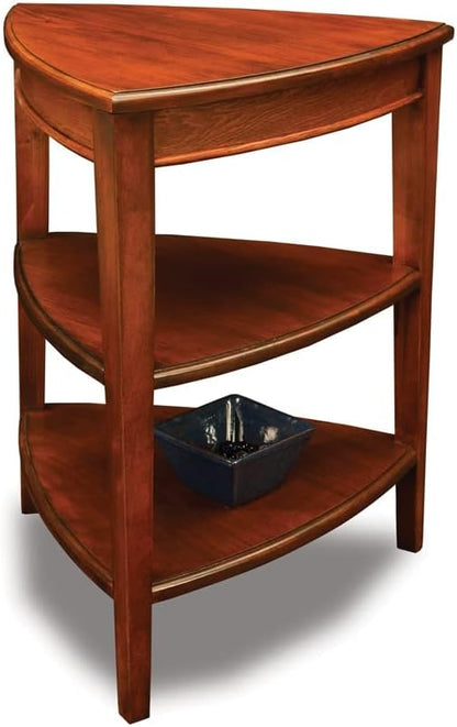 Shield Solid Wood Tiered End Table with Shelves, Glazed Auburn Brown, Perfect for Living Rooms, Bedrooms, and Small Spaces – Leick Home, 9009