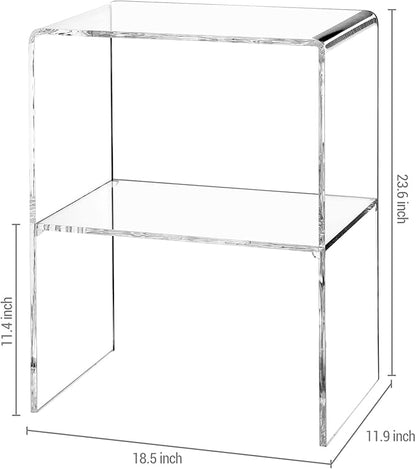 MyGift 24 Inch Acrylic Nightstand with 2 Tier Display Shelf, Clear Acrylic Side Table for Living Room Bedside Bedroom, Decorative Clear Home End Table