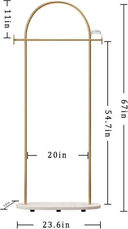 Gold Clothing Rack, Modern Clothes Rack with Shelf, Heavy Duty Freestanding Coat Rack, Metal Coat Hanger Stand with Hooks for Boutique Office