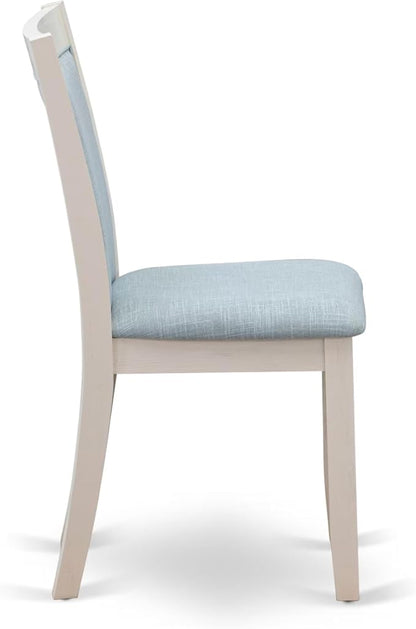 East West Furniture V097MZ015-9 9 Piece Modern Dining Table Set Includes a Rectangle Wooden Table with V-Legs and 8 Baby Blue Linen Fabric Parsons Dining Chairs, 40x72 Inch, Multi-Color