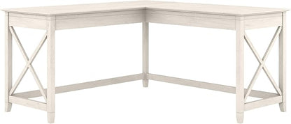 Bush Furniture Key West 60W Modern Farmhouse L Shaped Desk in Linen White Oak | 60-Inch Corner Table for Home Office