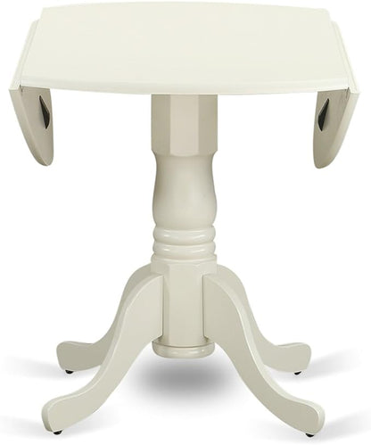 East West Furniture DLAD5-LWH-LC 5 Piece Modern Dining Table Set Includes a Round Wooden Table with Dropleaf and 4 Faux Leather Dining Room Chairs, 42x42 Inch, Linen White