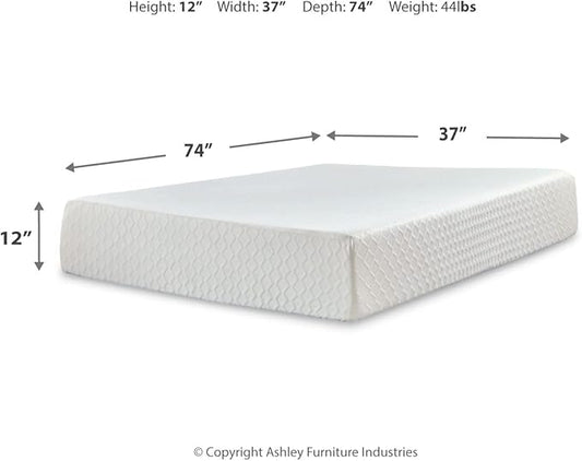Signature Design by Ashley Twin Size Chime 12 Inch Medium Firm Memory Foam Mattress with Green Tea & Charcoal Gel for Pressure Relief, Fiberglass Free, Mattress In A Box