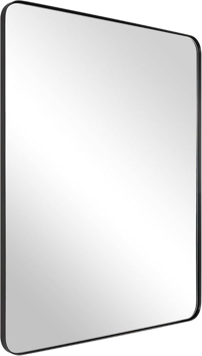 ANDY STAR Wall Mirror for Bathroom, 24x36 Matte Black Bathroom Mirror, Modern Stainless Steel Metal Frame with Rounded Corner, Rectangle Glass Panel Wall Mounted Mirror for Vanity