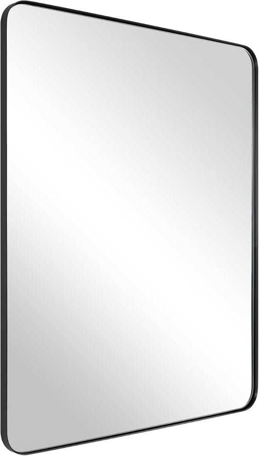 ANDY STAR Wall Mirror for Bathroom, 24x36 Matte Black Bathroom Mirror, Modern Stainless Steel Metal Frame with Rounded Corner, Rectangle Glass Panel Wall Mounted Mirror for Vanity