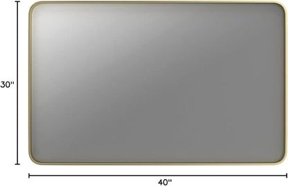 TokeShimi Gold Bathroom Mirror for Wall 40 x 30 Inch Rounded Corner Rectangle in Aluminum Alloy Metal Frame Deep Set Design Hangs Horizontal Or Vertical Farmhouse