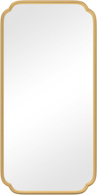Gold Wall Mirror 48 x 24 Inch Bathroom Vanity Mirror for Over Sink Modern Rounded Corner Rectangle Wall Mirror Decorative with Non-Rusting Iron Metal Framed (Horizontal/Vertical)