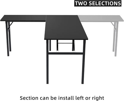 DlandHome Reversible L-Shaped Desk Large Corner Desk Folding Table Computer Desk Home Office Table Computer Workstation, Brown Black, ND11