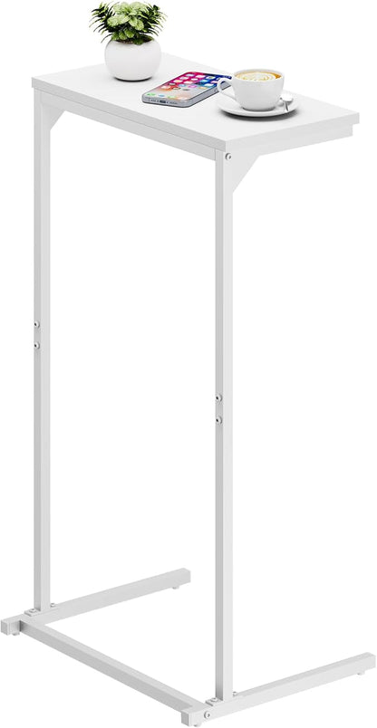 TUTOTAK C Shaped End Table, Small Side Table, 28.7 inch Tall Couch Table, Sofa Table, Living Room, Bed Room, White TB01BW071
