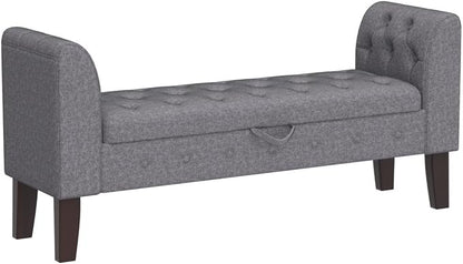 Awonde Armed Storage Bench for Bedroom Entryway Living Room Upholstered Tufted Ottoman Bench Gray