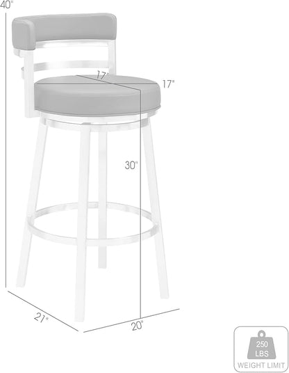 Armen Living Titana 30" Bar Height Swivel Black Faux Leather and Brushed Stainless Steel Bar Stool