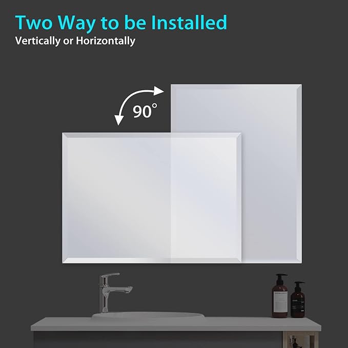 60x36 Inch Bathroom Mirror Frameless Beveled Edge Rectangle Wall Mirror Explosion Proof and Shatterproof Bathroom Vanity Mirror Wall Mounted Hang Firmly (Horizontal or Vertical)