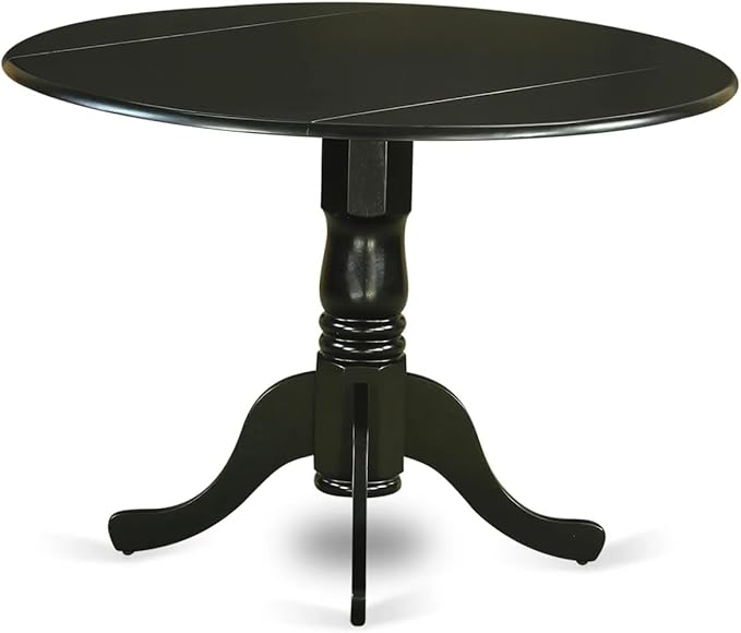 East West Furniture DLAS3-BLK-09 3 Piece Dining Table Set consists A Wood Table and 2 Dark Navy Blue Polyester Fabric Parson Dining Chair with Stylish Back- Black Finish