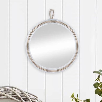 Nautical Round Wall Mirror with Rope 20'' White Circle Hanging Mirror Nursery Coastal Beachy Wall Mirror Decorative Mirror for Bathroom,Livingroom,Entryway-Nautical Theme Décor