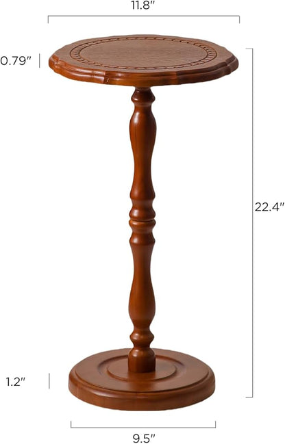 Solid Wood Side Table, Small Drink Table for Small Spaces, Round Vintage Pedestal End Tables for Living Room, Bedroom, Plant, Accent for Corners