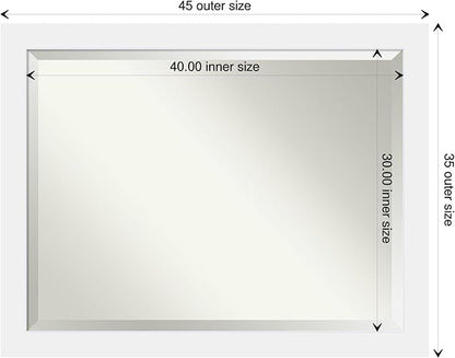 Amanti Art White Bathroom Mirror for Over Sink, 35x45 Corvino White Rectangle Vanity Mirror, X-Large Modern Contemporary Wood Frame, Hangs Horizonally and Vertically, Bathroom Wall Decor, Beveled Edge
