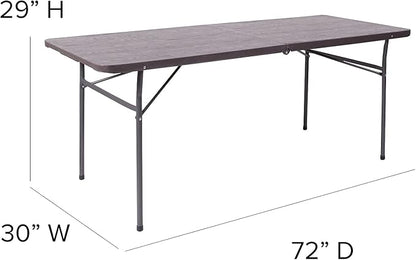 Flash Furniture Elijah 6-Foot Bi-Fold Brown Wood Grain Plastic Folding Table with Carrying Handle