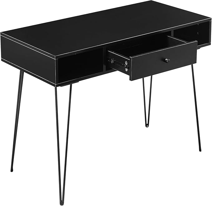 VECELO 39.3" Home Office Work Table with Drawers,Computer Desk with Hairpin Leg for Writing/Study,Classic Black