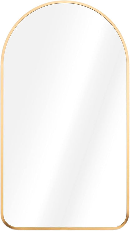 Navaris Arched Wall Mirror - Golden Arch Framed Mirror - 17.7"x31.5" Wall-Mounted Mirror with Gold Aluminum Alloy Frame for Living Room Bathroom Hall