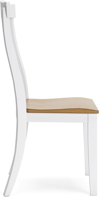 Signature Design by Ashley Ashbryn Farmhouse Armless Dining Chair with Bent Slat Back, Set of 2, White & Light Brown