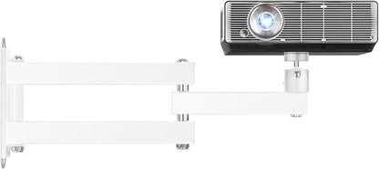 WALI Foldable Projector Wall Mount Universal Adjustable Wall Projector Mount Aluminum Alloy Projectors Stand,1/4" M4 M6 Screw Size,(1330LM-PMW), White