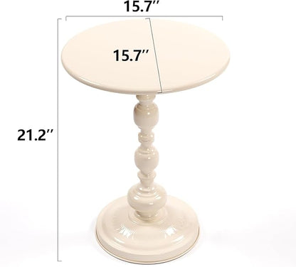 Drink Table for Small Spaces, Martini Table Cocktail Tables Drink Stand, Modern Small Side Pedestal Table, Accent End Metal Round Coffee Table for Living Room, Bedroom, Patio, Bar, White
