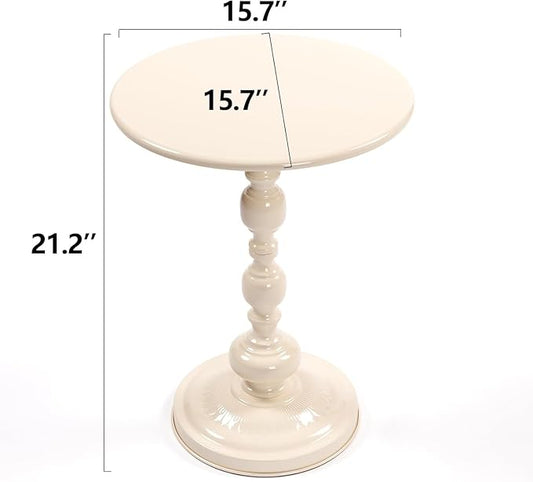 Drink Table for Small Spaces, Martini Table Cocktail Tables Drink Stand, Modern Small Side Pedestal Table, Accent End Metal Round Coffee Table for Living Room, Bedroom, Patio, Bar, White