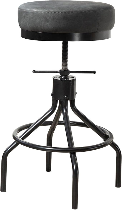 Swivel Bar Stools Adjustable Industrial Barstools Metal Modern PU Leather 28inch Round Backless Counter Height Stool Bar Chair for Kitchen Island (1, Grey)