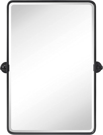 Farmhouse Pivot Rectangle Bathroom Mirror Black Metal Framed Tilting Beveled Vanity Mirrors for Wall 20x30''