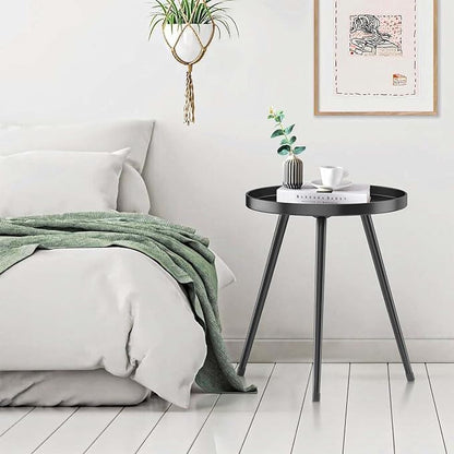 Stylish Round End Table - Small Side Table, Mini Metal Bedside Table for Living Room, Bedroom, Sofa Side - Modern Black Decor for Small Spaces
