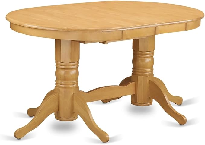 East West Furniture VAAS9-OAK-28 9 Piece Mid Century Modern Dining Table Set Contain A Dining Table and 8 Brown Textured Polyester Fabric Modern Chairs, Oak