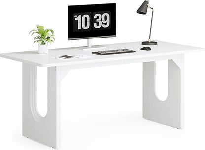 LITTLE TREE 70.8-Inch Home Office Desk, White Computer Desk with Storage, Study Writing Work Desk for Home Office, Spacious Modern Simple Desk,White