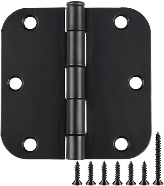 3 Pack Interior Matte Black Door Hinges Rounded 3.5 Inch x 3 1/2" Indoor Heavy Duty Metal Hardware Kits 3 ½" 5/8" Radius Office Flat Hinge for Bifold Doors Decorate Master Guest Bedroom Storage Room