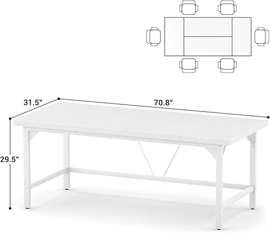 Unikito Large Office Desk, 70.8 x 31.5 Inch Extra Long Executive Computer Desk, Heavy Duty 2 Person Desk, Premium Super Thick Study Writing Table Computer Tables for Home Office Workstations, White