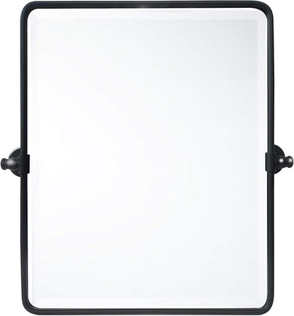20 x 24 ‘’ Farmhouse Black Metal Framed Pivot Rectangle Bathroom Mirror Rounded Rectangluar Tilting Beveled Vanity Mirrors for Wall Décor