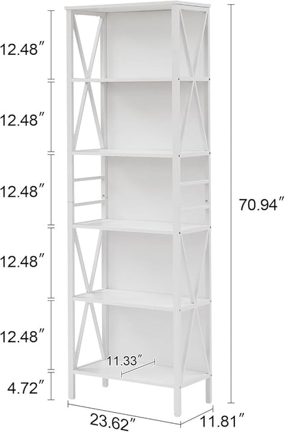 HOMISSUE Tall Bookshelf, 6-Tier Book Shelf, Rustic Wood Metal Bookshelves and Bookcases, Freestanding and Industrial Open Bookcase for Home Office, Living Room and Bedroom, Vintage, White