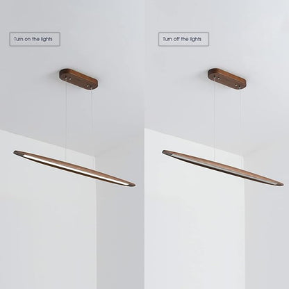 71" Wood Linear Pendant Light Wood Linear Dinning Room Light Island Lights LED Dimmable Chandelier 40w for Dining Room Billiard & Pool Table Walnut Color