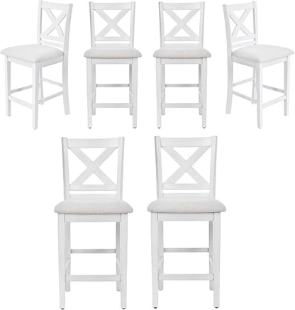 COLAMY Bar Stools Set of 6, Counter Height Bar Stools, Mid Century Modern Barstools, Wood Barstools for Kitchen Dining Room Bar, Grey White Wash