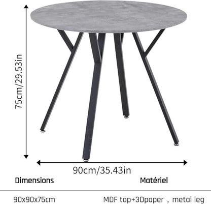 Round Dining Table with Metal Legs, 35.5 in Modern Kitchen Table Dining Room Table for Dining Room Kitchen, Grey