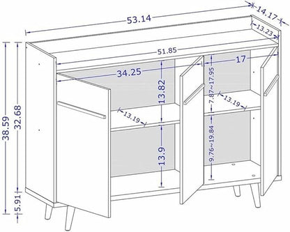 Manhattan Comfort Bradley Buffet Cabinet with Storage, Mid Century Modern Sideboard with 4 Shelves and Soft Close Doors, TV Stand Media Console for up to 50" Screens, 53.54" Long, Rustic Brown