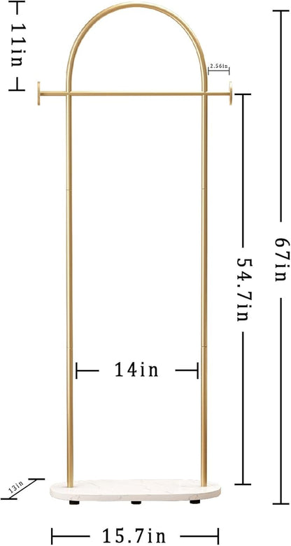 Gold Clothing Rack, Modern Clothes Rack with Shelf, Heavy Duty Freestanding Coat Rack, Metal Coat Hanger Stand with Hooks for Boutique Office