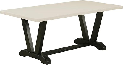 East West Furniture V627DR124-6 6 Piece Dinette Set Contains a Rectangle Dining Table with V-Legs and 4 Black Color Linen Fabric Parson Chairs with a Bench, 40x72 Inch, Multi-Color