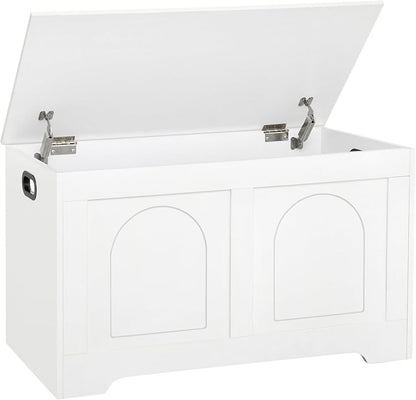 DINZI LVJ Storage Chest, 31.5”Wooden Toy Box with 2 Safety Hinges, Entryway Storage Bench with Flip-Top, Sturdy Storage Trunk for Living Room, Bedroom, Easy Assembly, White