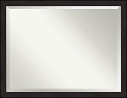 Amanti Art Brown Wall Mirror 34x44 Furniture Espresso Narrow Rectangle Bathroom Mirror for Wall Decor Living Room, X-Large Casual Frame, Hangs Horizonally and Vertically, Bathroom Decor, Beveled Edge