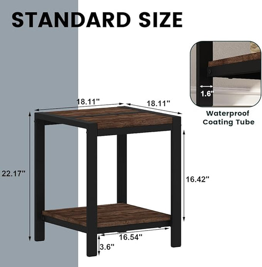 BON AUGURE End Table, Small Side Table for Living Room, Night Stand, Bedside Tables with 2-Tier Storage Shelves for Bedroom, Small Spaces (Rustic Oak)